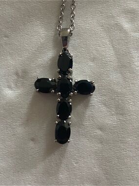 Black spinel Cross Pendant Necklace - Unbranded